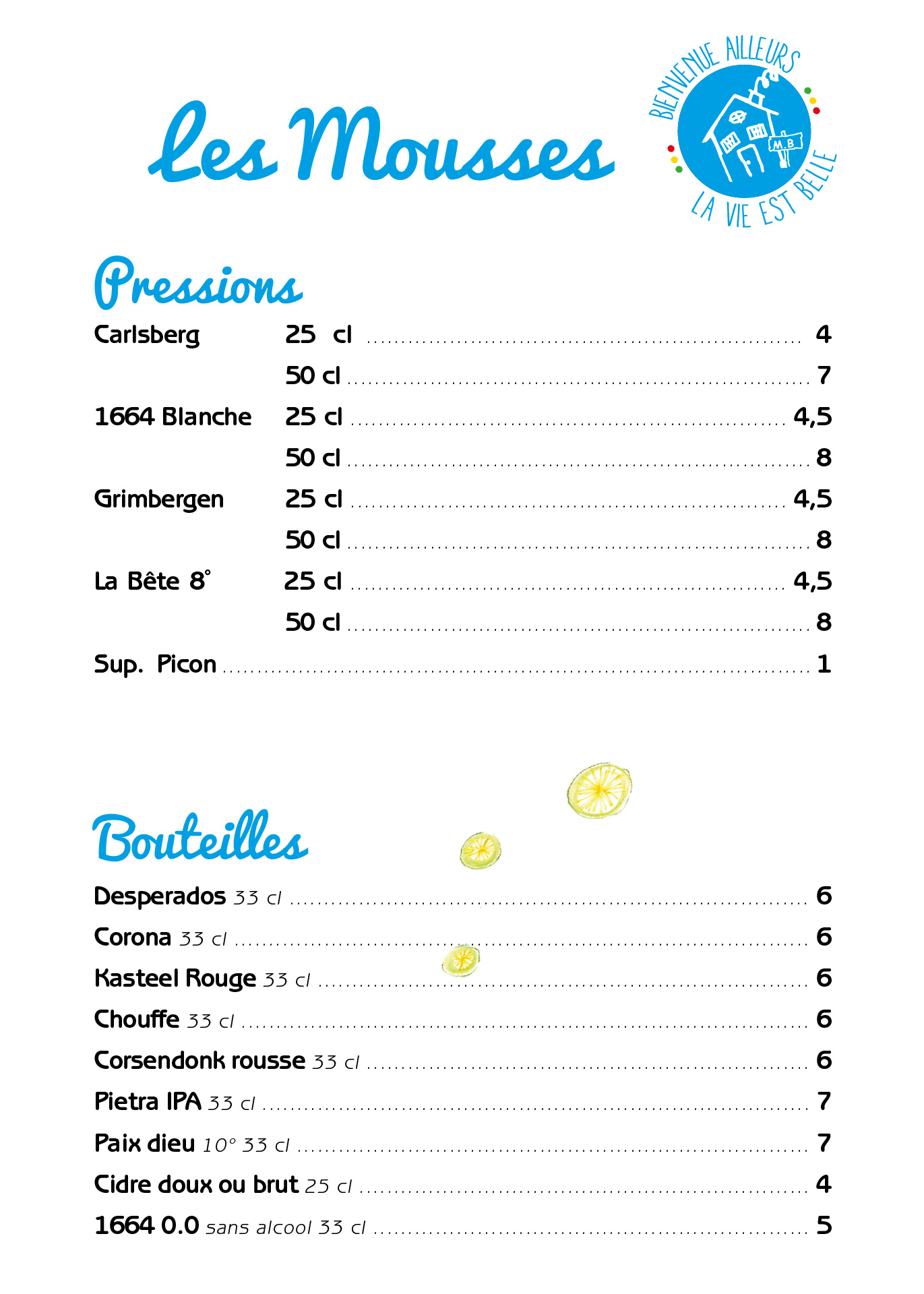 Carte Maison Blanche bar 2024 - Les bières