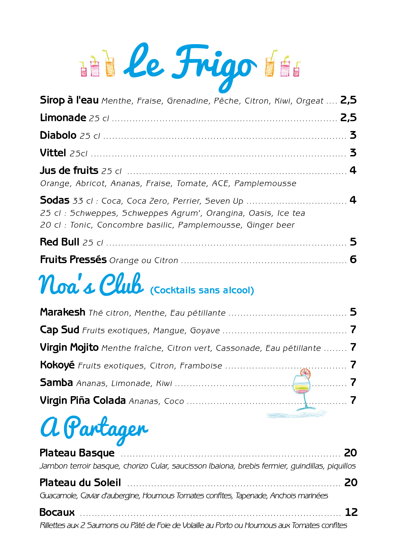 Carte bar 2024 - Les sans alcools