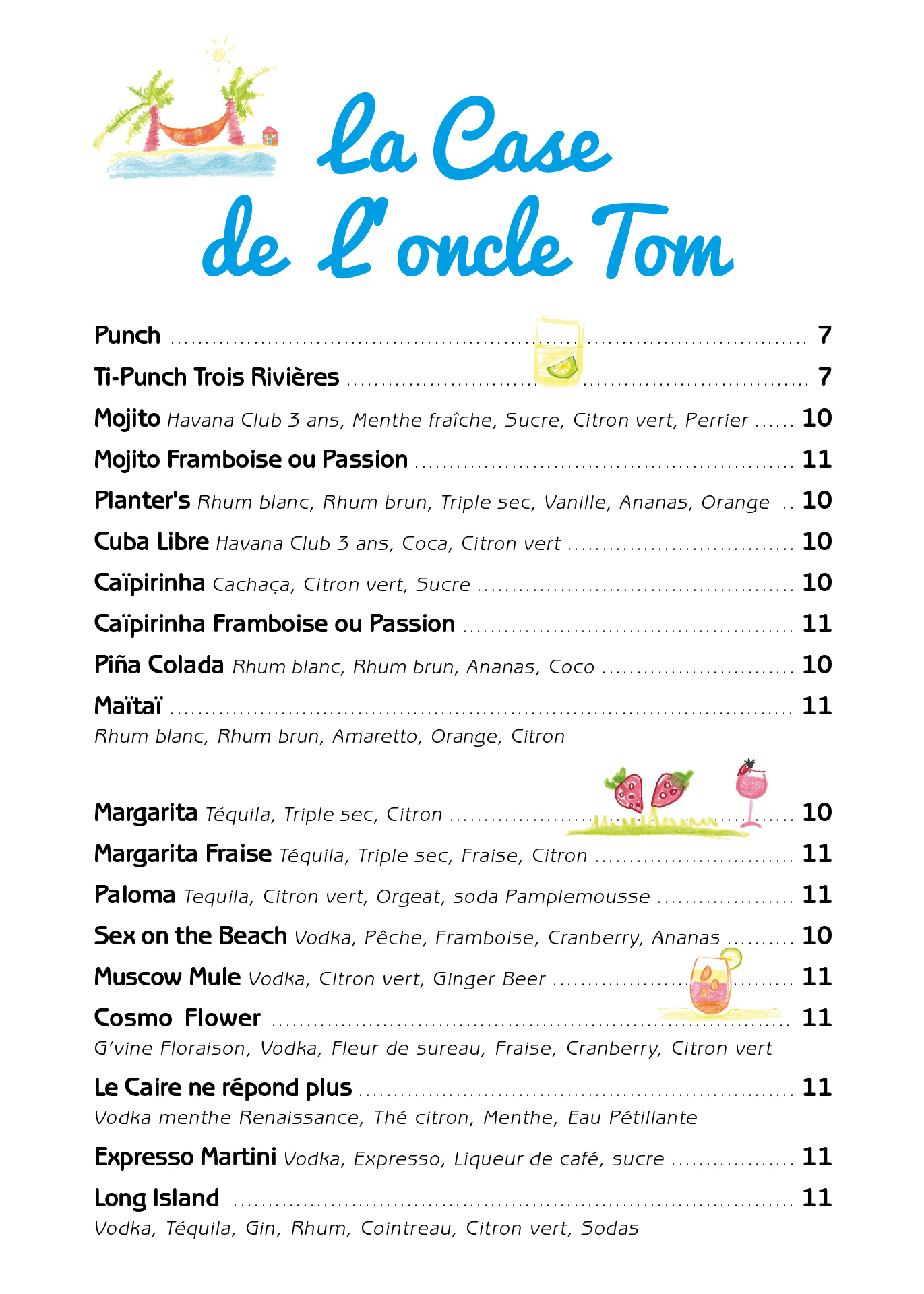 Carte Maison Blanche bar 2024 - Les cocktails