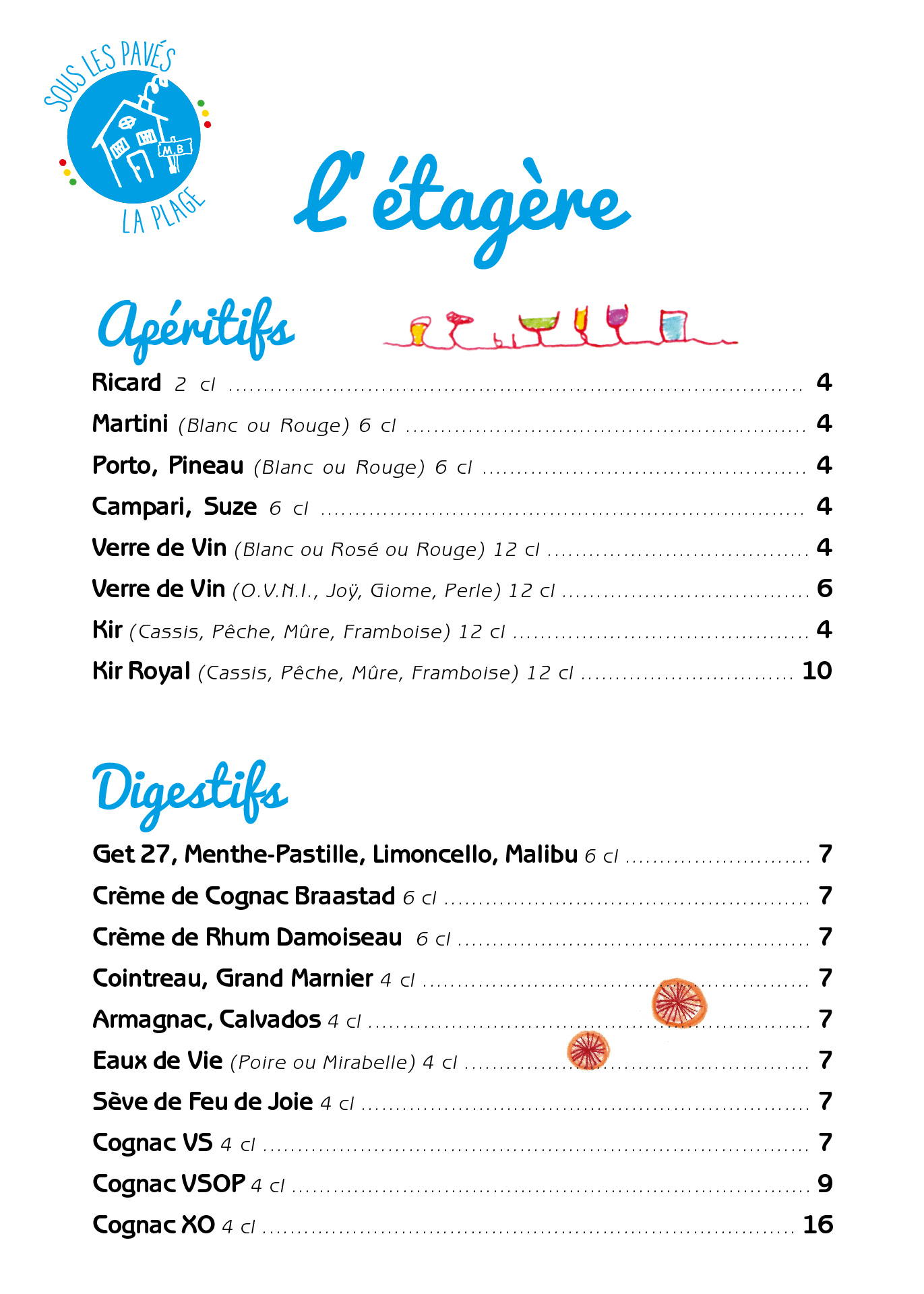 Carte Maison Blanche bar 2024 - Les apéritifs, digestifs