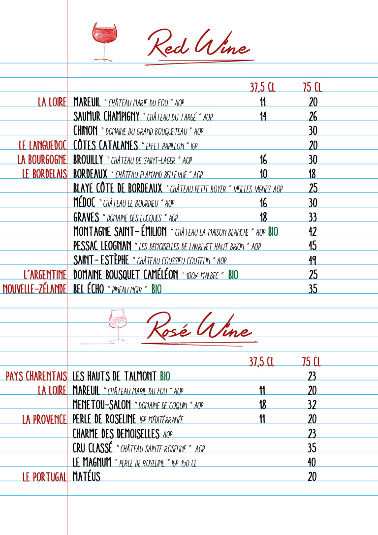 Carte restaurant 2019 - Les vins Rouges et Rosés