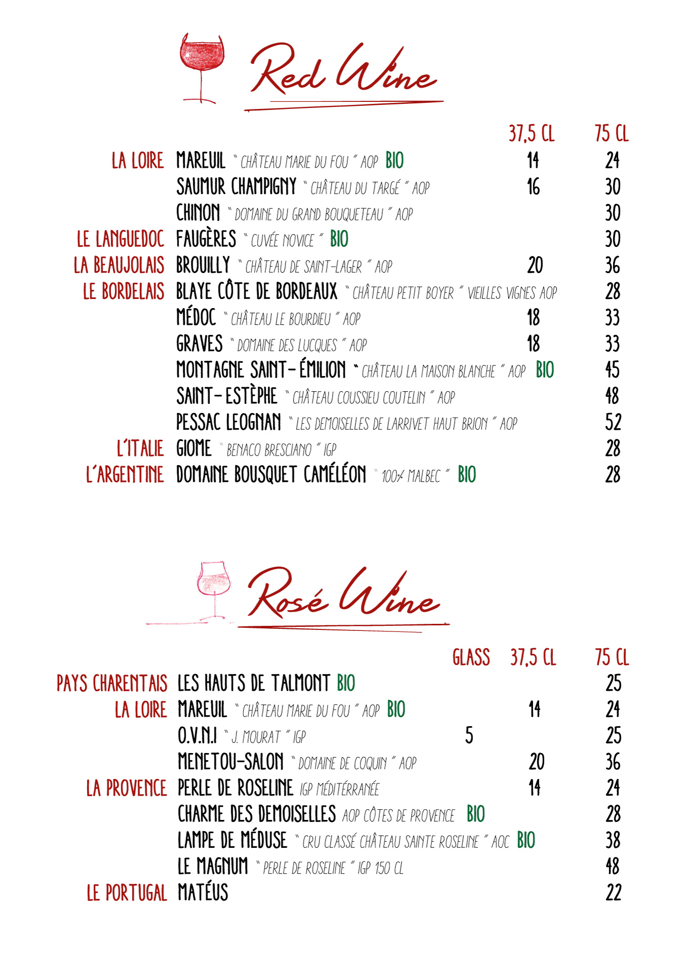 Carte restaurant 2019 - Les vins Rouges et Rosés
