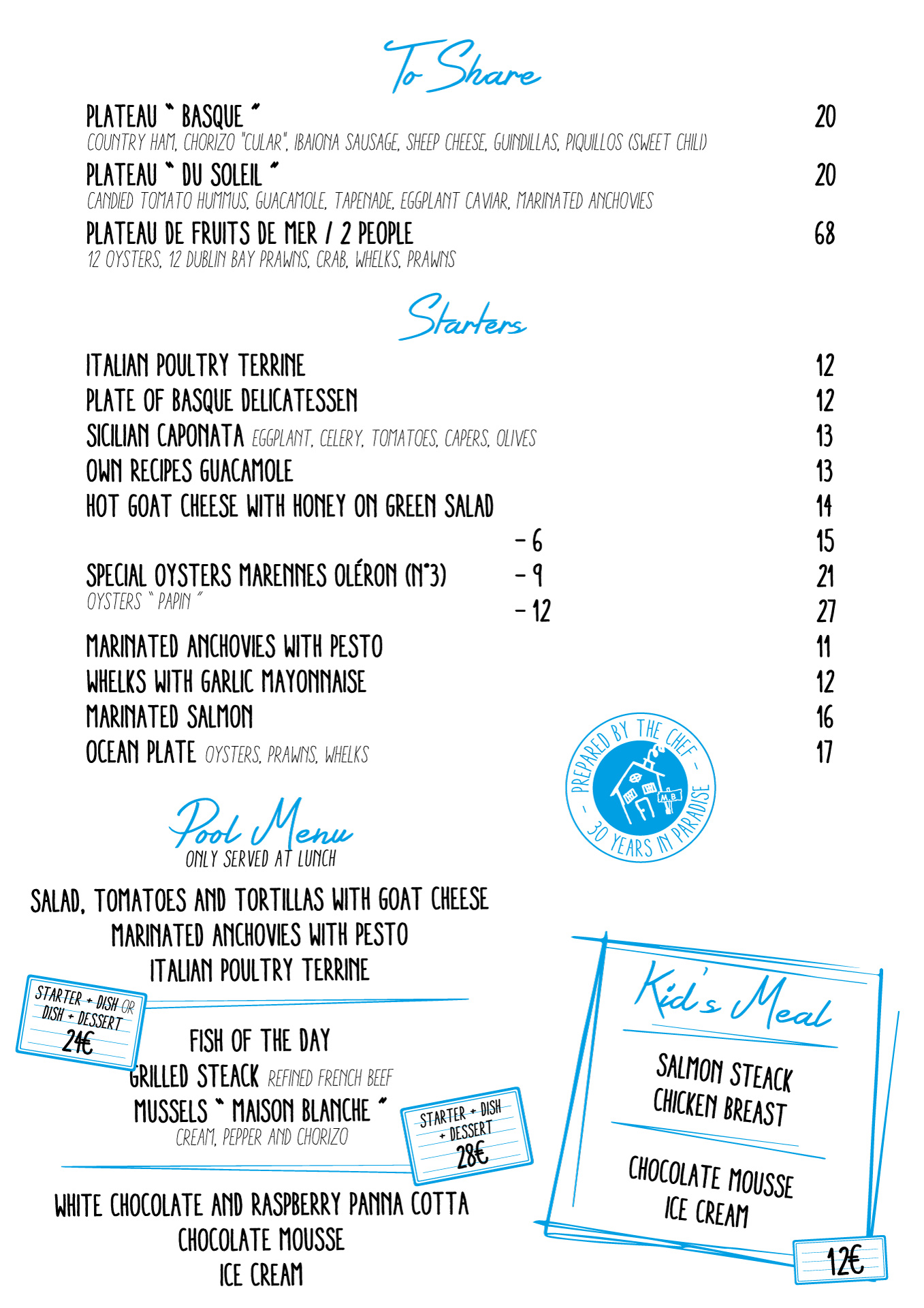 Carte restaurant 2020 - Les entrées - Salades - Spécialité