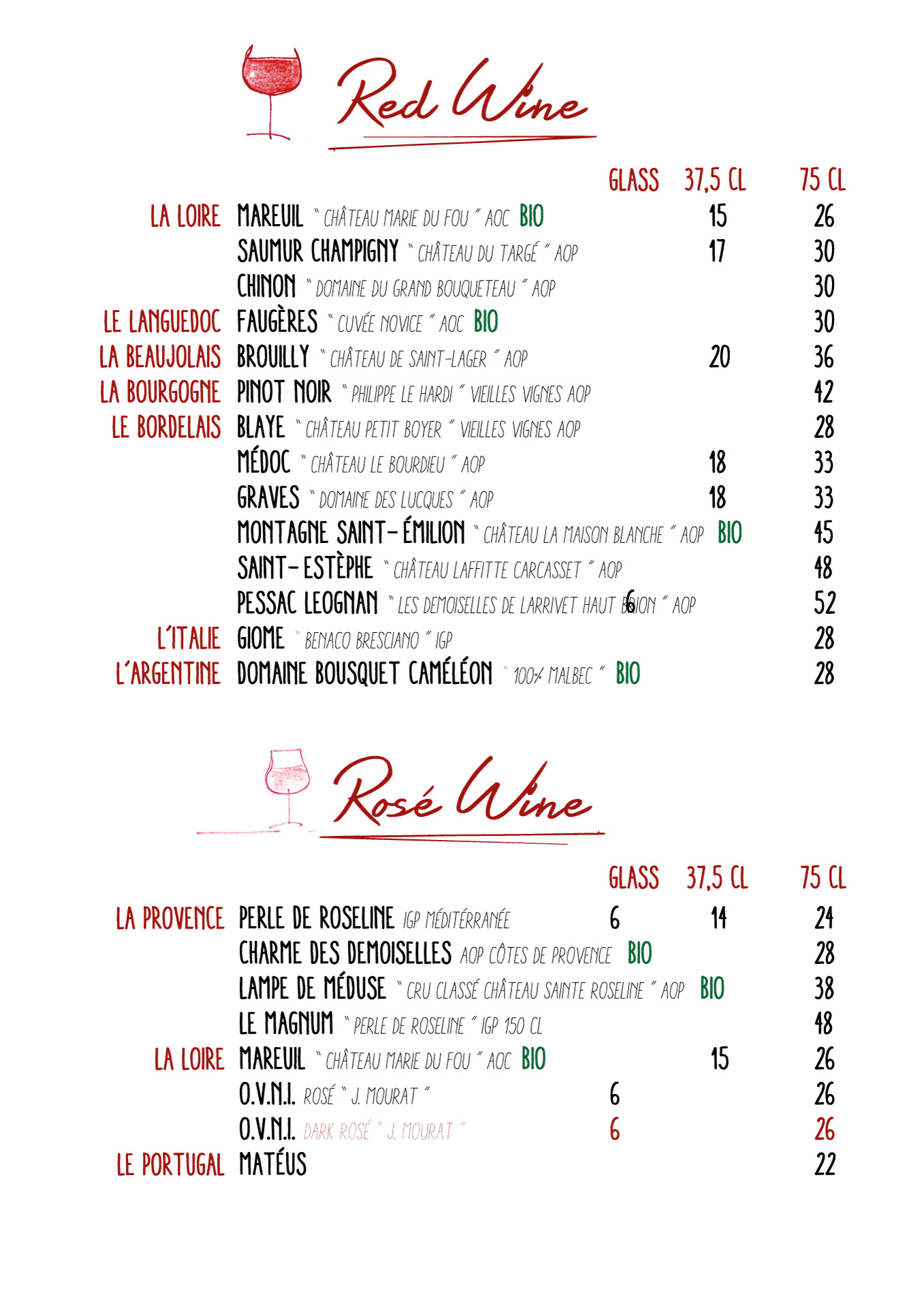 Carte restaurant 2019 - Les vins Rouges et Rosés