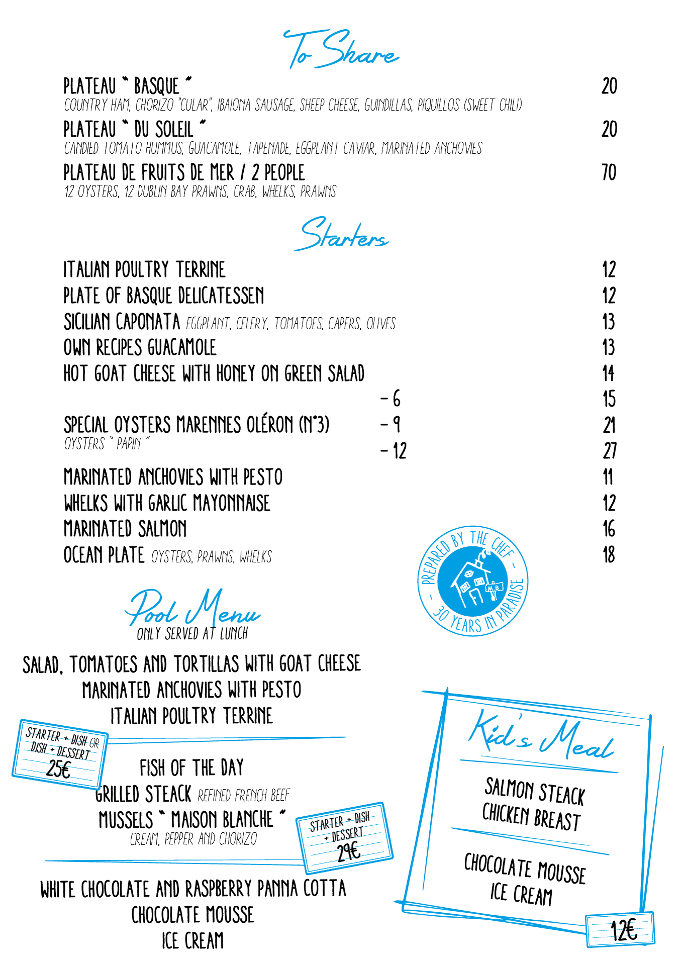 Carte restaurant 2020 - Les entrées - Salades - Spécialité