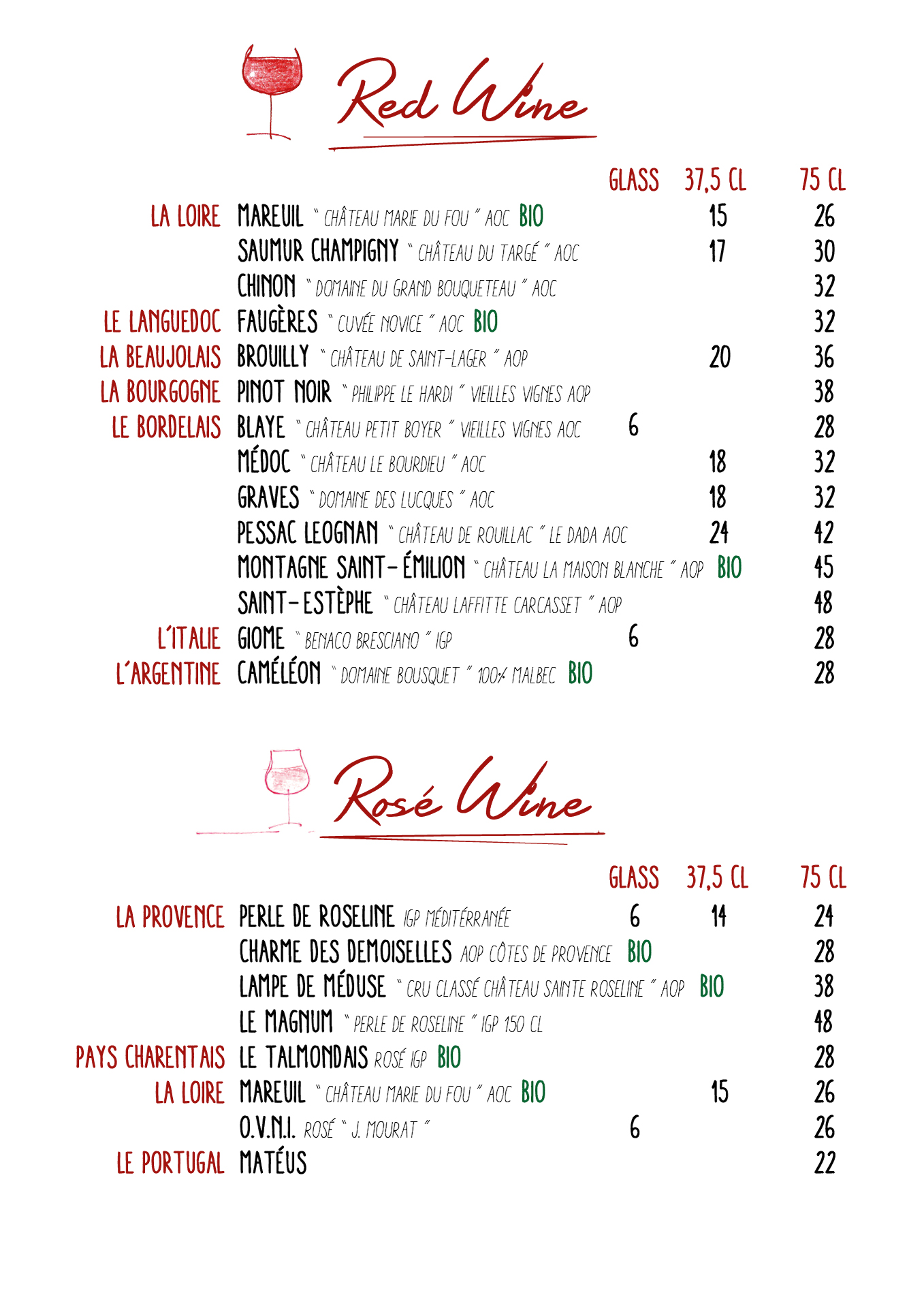 Carte restaurant 2019 - Les vins Rouges et Rosés